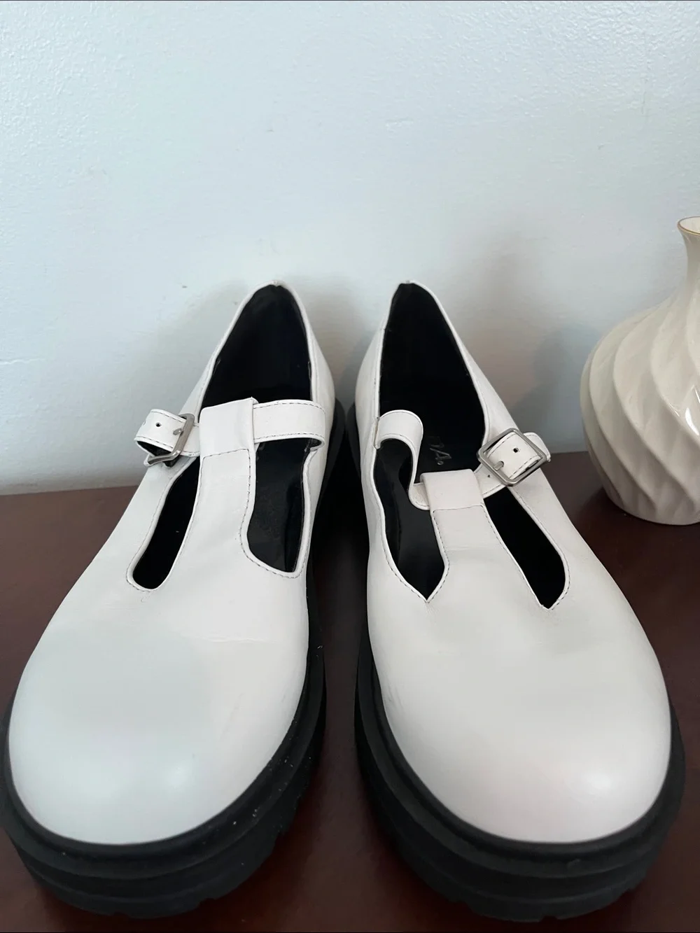 NWT Soda White T-Strap Mary Jane Platform Shoes with Black Sole